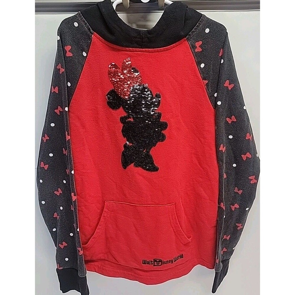 Disney Minnie Mouse Reversible Sequin Hoodie Sweatshirt‎ Pullover Youth Girls L